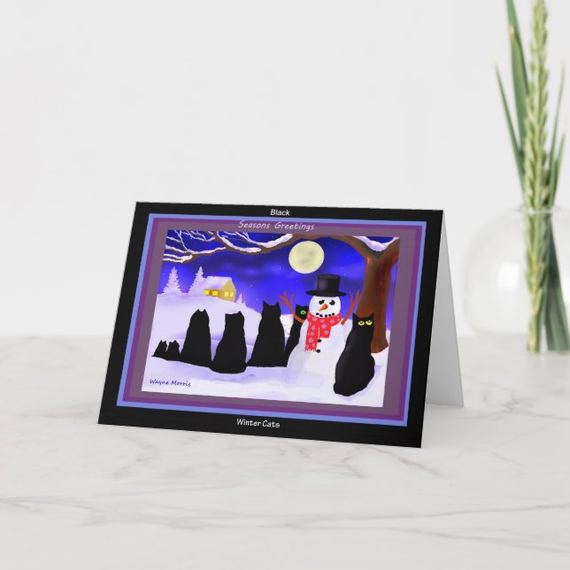 Schwarze Winterkatzen Weihnachtskarten Feiertagskarte (Vorderseite)