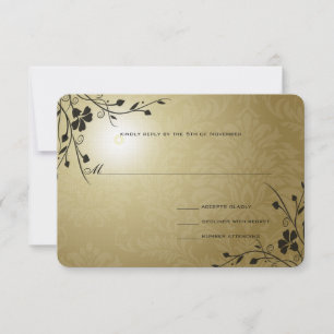 Schwarze Wirbel Gold Metallischer Damast Hochzeit RSVP Karte