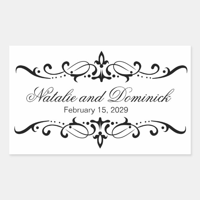 Schwarze Wirbel Hochzeitlogo Rechteckiger Aufkleber (Vorderseite)