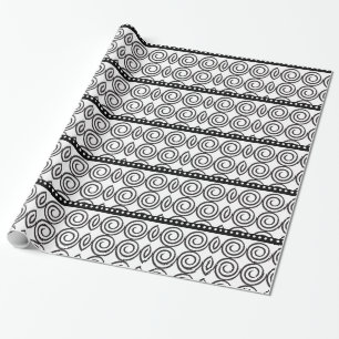 Schwarze Wirbel und Streifen Geschenkpapier