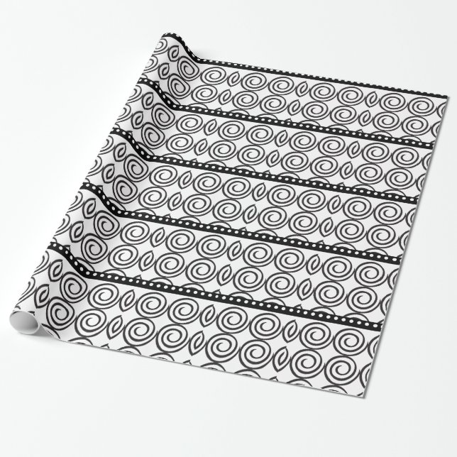 Schwarze Wirbel und Streifen Geschenkpapier (Ungerollt)