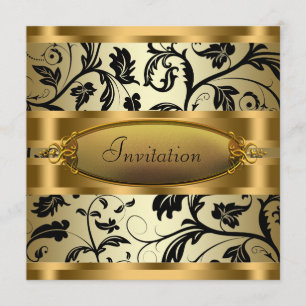 Schwarze Wirbelreben Schwarz Gold Party Einladung