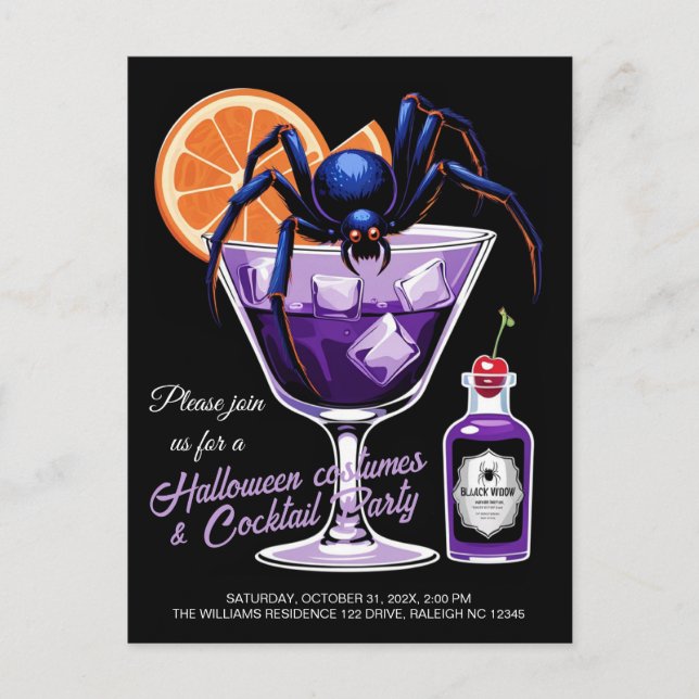 Schwarze Witwe Halloween Cocktail Feiertagspostkarte (Vorderseite)