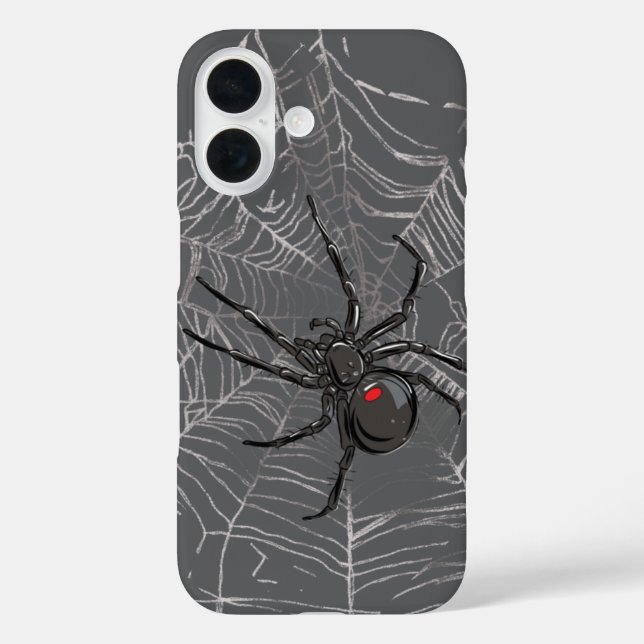Schwarze Witwe Spiderweb Zeichnend Kunst iPhone 16 Hülle (Rückseite)