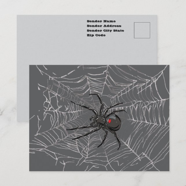 Schwarze Witwe Spiderweb Zeichnend Kunst Postkarte (Vorne/Hinten)