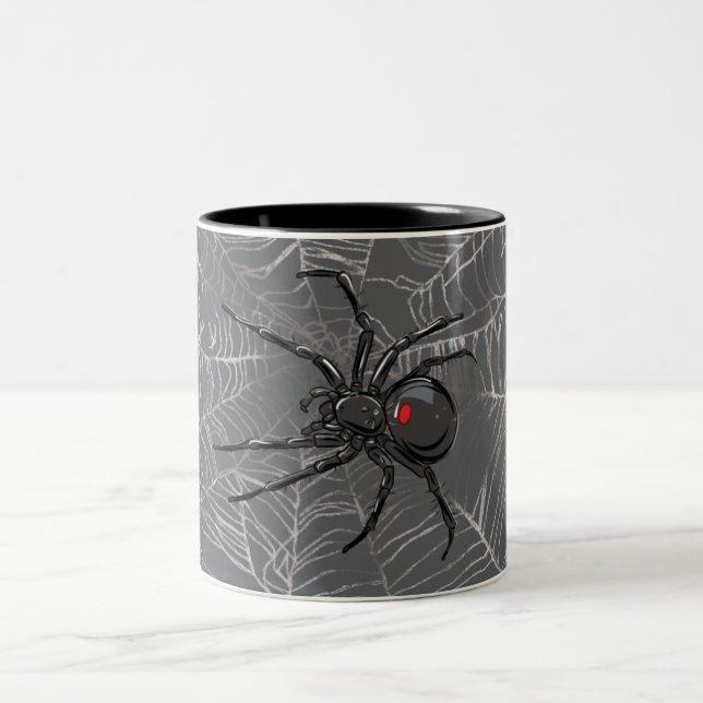 Schwarze Witwe Spiderweb Zeichnend Kunst Zweifarbige Tasse (Mittel)