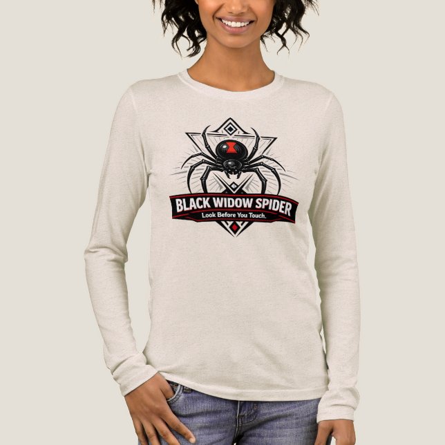 Schwarze Witwe Spinne Warnemblem Tri-Blend Shirt (Vorderseite)