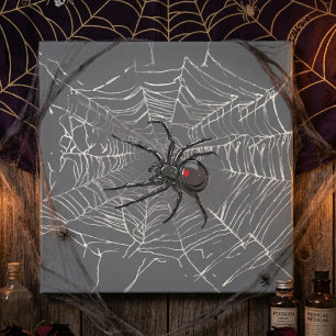 Schwarze Witwenspinne und Spinnennetz-Zeichnung Ku Leinwanddruck