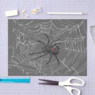 Schwarze Witwenspinne und Spinnennetz-Zeichnung Ku Seidenpapier