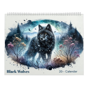 Schwarze Wölfe Schneereicher Nördlicher Waldkalend Kalender