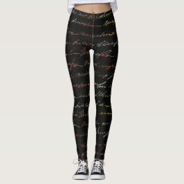 Schwarze Wolle mit farbenfroher Schrift Leggings