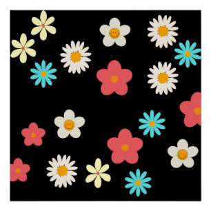 Schwarze Y2K-kühne Wildblumen-Vibrant-Kunst für de Poster