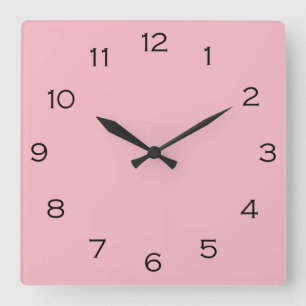 Schwarze Zahlen auf rosa Wccn Quadratische Wanduhr