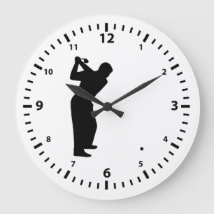 Schwarze Zahlen und Golf Player auf Weiß Große Wanduhr