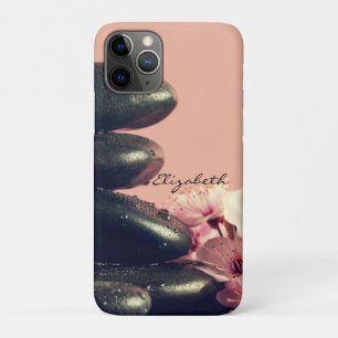 Schwarze Zen-Steine Blumen Case-Mate iPhone Hülle