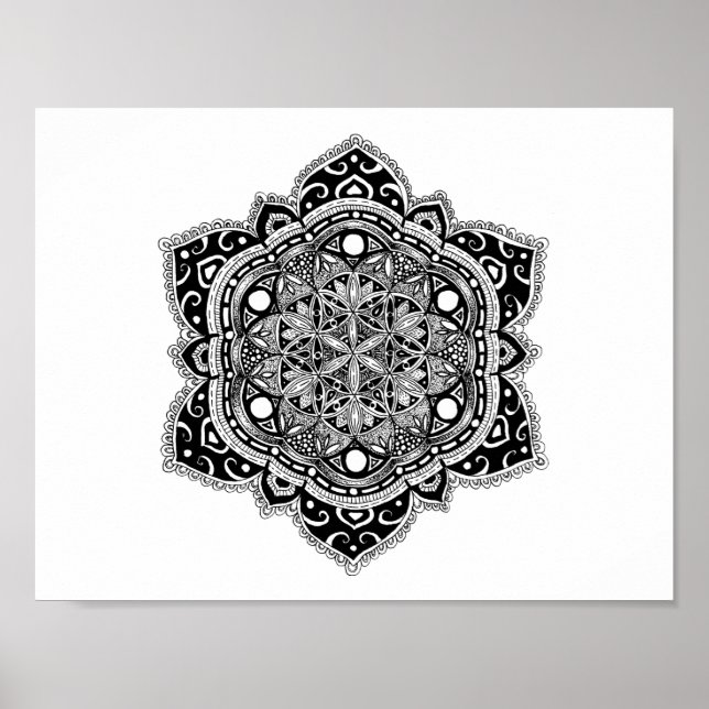 Schwarze Zendala-Blume Poster (Vorne)