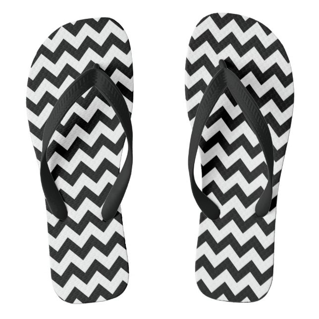 Schwarze Zickzack Gemusterte Flip Flops (Fußbett)