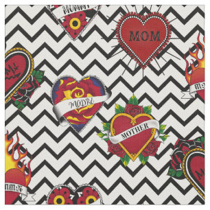 Schwarze Zickzack Mama Tattoo Fabric Stoff