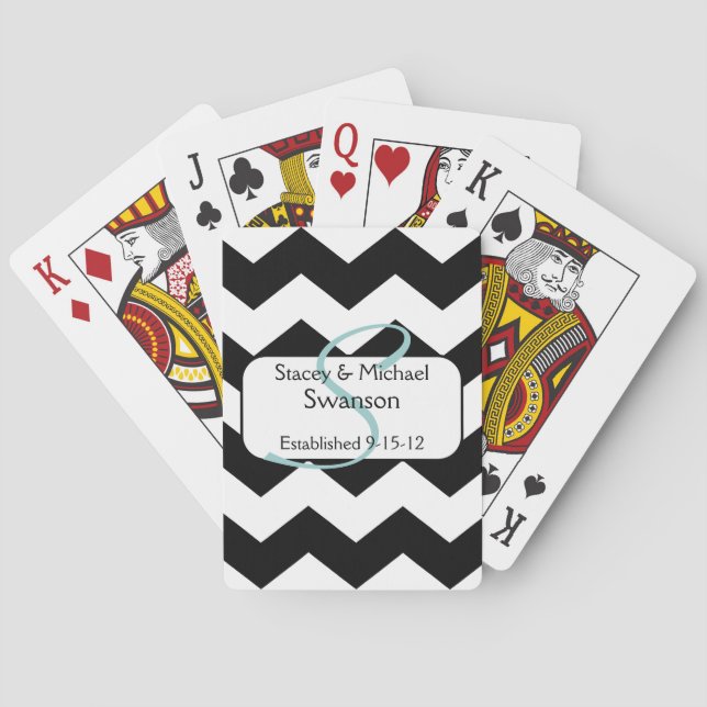 Schwarze Zickzack Monogramm-Spielkarten Spielkarten (Rückseite)