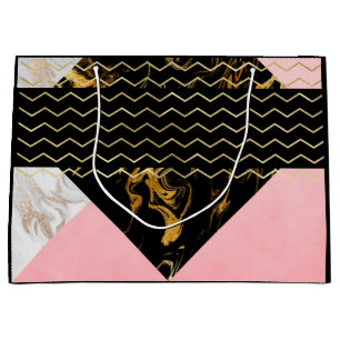 Schwarze Zickzack Streifen Marble Metallic Pink Go Große Geschenktüte