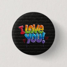Schwarze Ziegelwand mit Graffiti „Ich liebe dich!“
