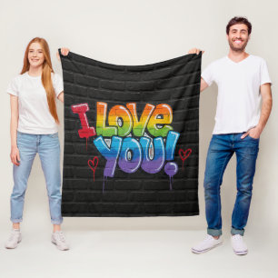 Schwarze Ziegelwand mit Graffiti „Ich liebe dich!“ Fleecedecke