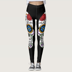 Schwarze Zuckerschädel-Leggings Leggings