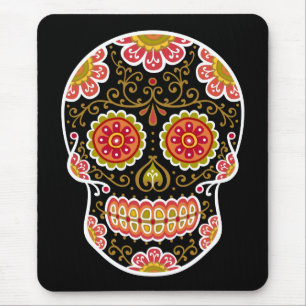 Schwarze Zuckerschädel-Mausunterlage Mousepad