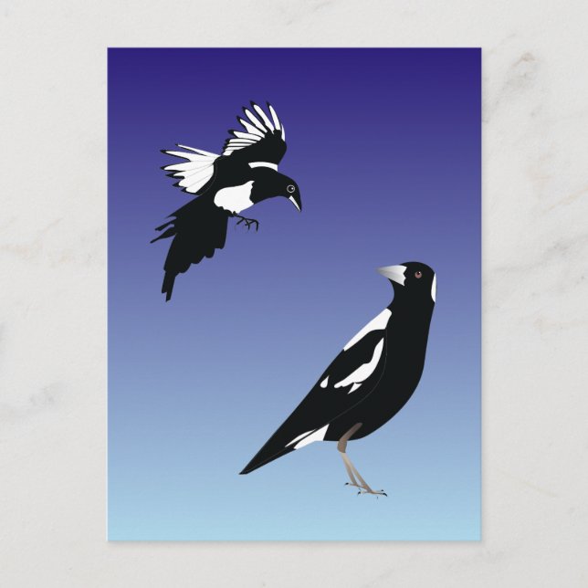 Schwarze Zwergvögel im blauen Hintergrund Postkarte (Vorderseite)