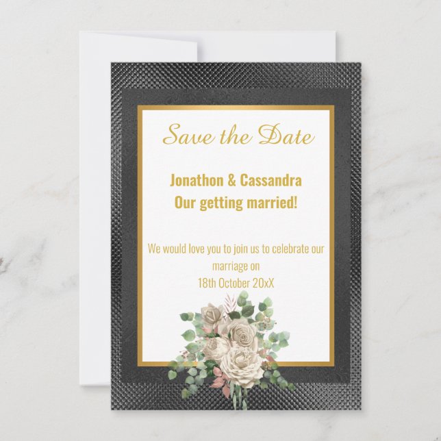 SCHWARZEMBOSSEKER ROSE EUCALYPTUS SAVE THE DATE (Vorderseite)