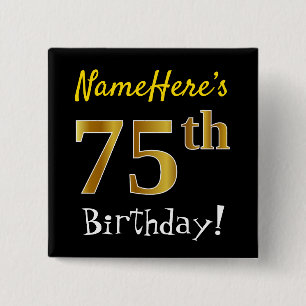 Schwärzen Sie, Imitat-Gold75. Geburtstag, mit Button
