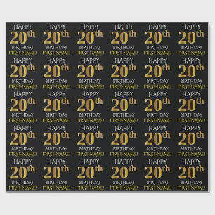 Schwärzen Sie, Imitat-Gold "GLÜCKLICHER 20. Geschenkpapier