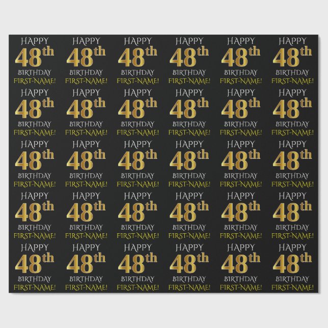 Schwärzen Sie, Imitat-Gold "GLÜCKLICHER 48. Geschenkpapier (Flach)