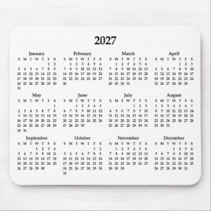 Schwarzer 2027-Kalender auf Weiß Mousepad