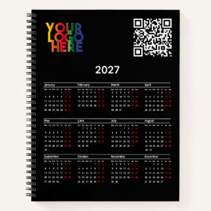 Schwarzer 2027-Kalender Geschäftslogo QR-Code Notizbuch