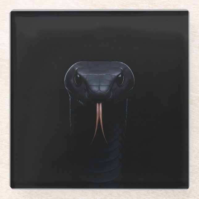 Schwarzer 4 Luxe Glas Untersetzer, Black Mamba Glasuntersetzer (Vorderseite)