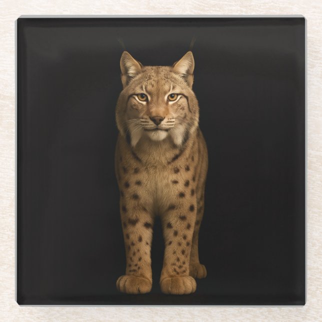 Schwarzer 4 Luxe Glas Untersetzer, Silent Lynx Glasuntersetzer (Vorderseite)