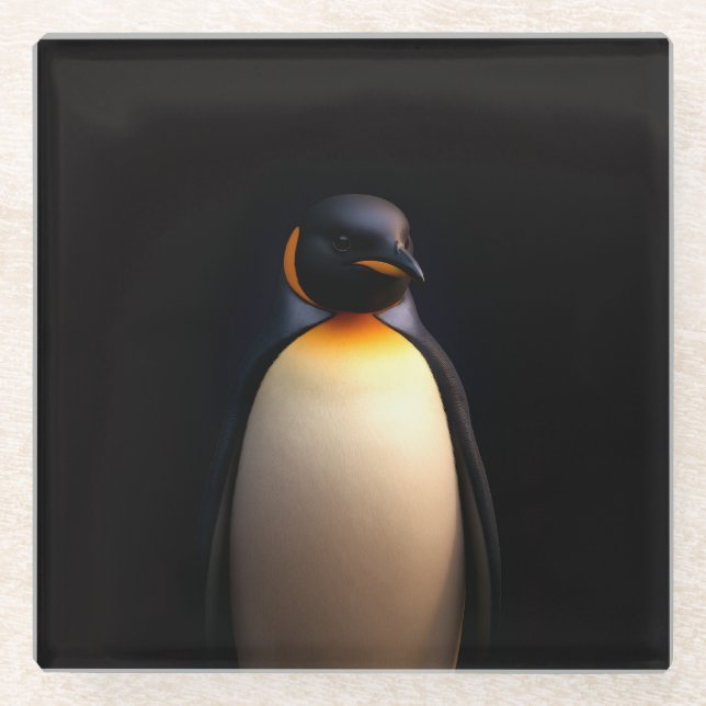 Schwarzer 4 Luxe Glasuntersetzer, Kaiserpinguin Glasuntersetzer (Vorderseite)