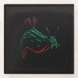 Schwarzer 4 Luxe Glasuntersetzer, Neon-Seeschnecke Glasuntersetzer