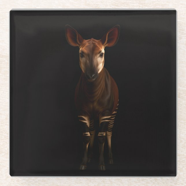 Schwarzer 4 Luxe Glasuntersetzer, Okapi im Wald Glasuntersetzer (Vorderseite)