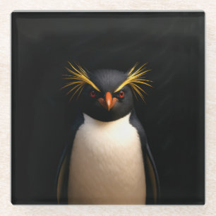 Schwarzer 4 Luxe Glasuntersetzer, Rockhopper-Pingu Glasuntersetzer