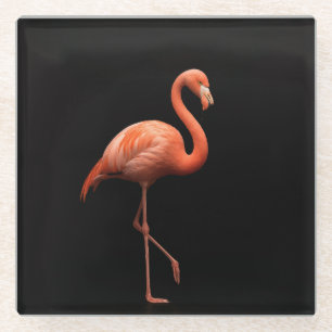 Schwarzer 4 Luxe Glasuntersetzer, Rosa Flamingo Glasuntersetzer
