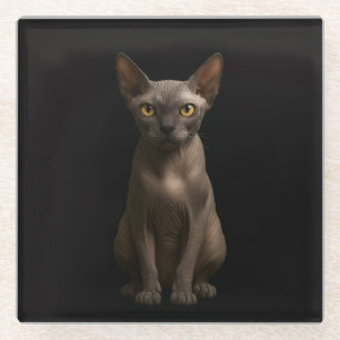 Schwarzer 4 Luxe Glasuntersetzer, Sphynx-Katze Glasuntersetzer