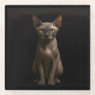 Schwarzer 4 Luxe Glasuntersetzer, Sphynx-Katze Glasuntersetzer