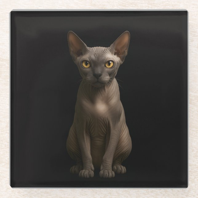 Schwarzer 4 Luxe Glasuntersetzer, Sphynx-Katze Glasuntersetzer (Vorderseite)