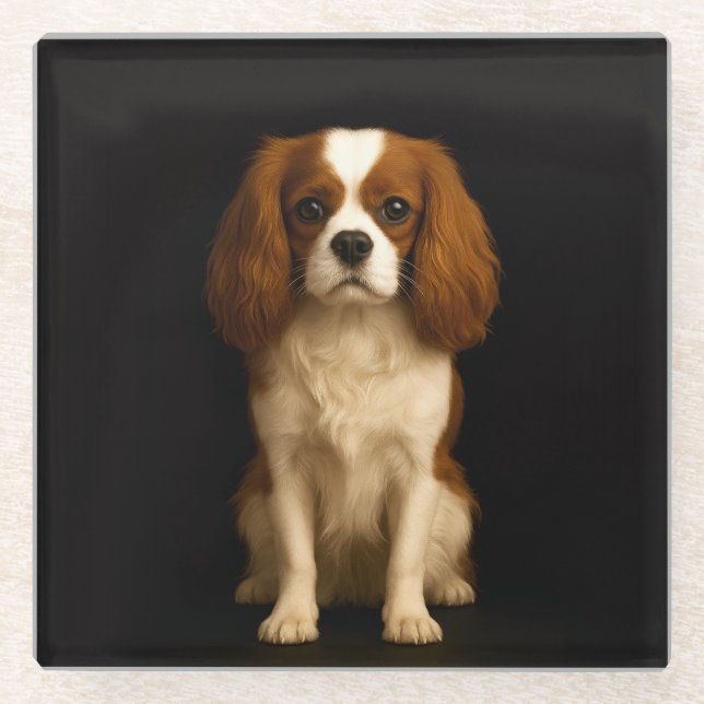 Schwarzer 4 Luxe Glasuntersetzer, Sweet Cavalier S Glasuntersetzer (Vorderseite)