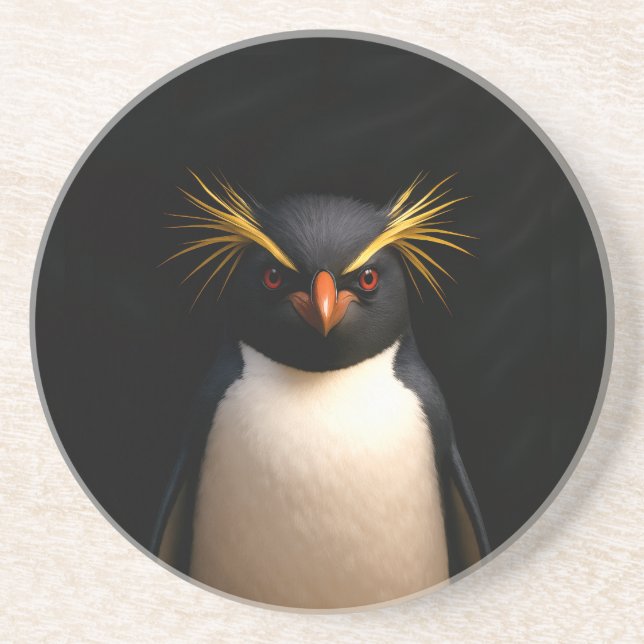 Schwarzer 4 Luxe Untersetzer mit Rockhopper Pingui (Vorne)