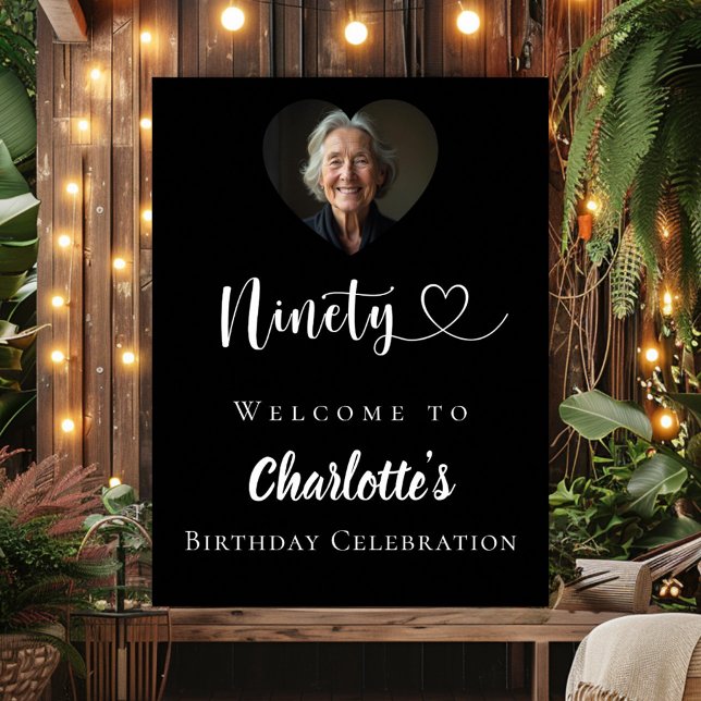 Schwarzer 90. Geburtstag Party Foto Herzlich willk Poster (Von Creator hochgeladen)