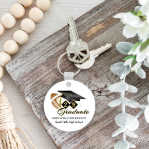 Schwarzer Abschluss-Cap Football personalisiert Schlüsselanhänger