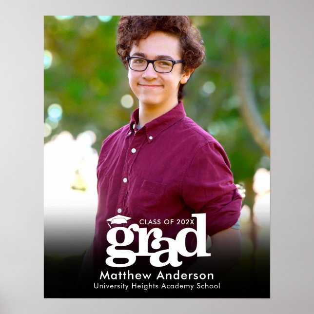 Schwarzer Abschluss Foto Weiße Typografie Minimali Poster (Vorne)